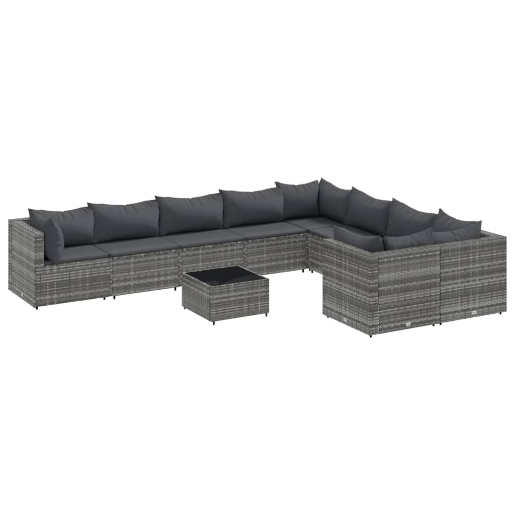 Set mobilier de grădină cu perne, 10 piese, gri, poliratan GartenMobel Dekor