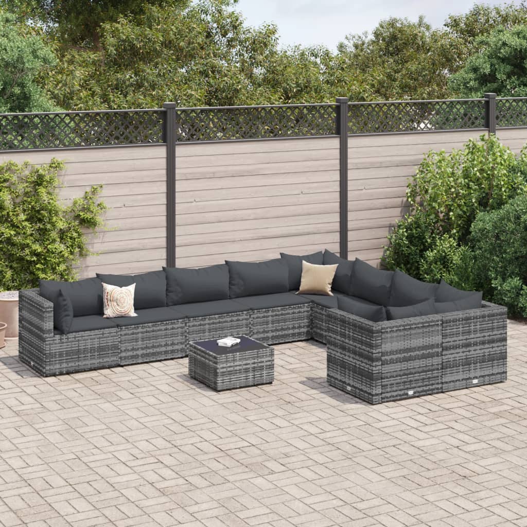 Set mobilier de grădină cu perne, 10 piese, gri, poliratan GartenMobel Dekor