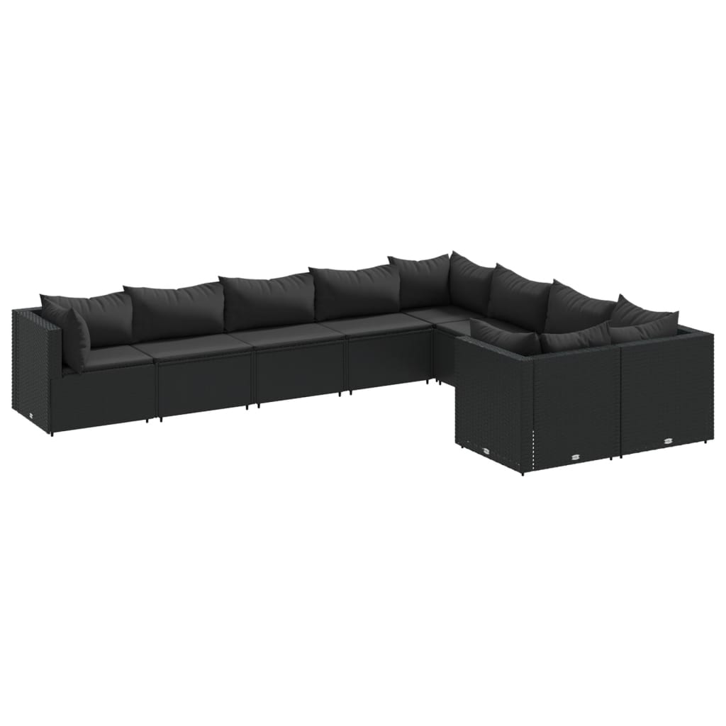 Set mobilier de grădină cu perne, 9 piese, negru, poliratan GartenMobel Dekor