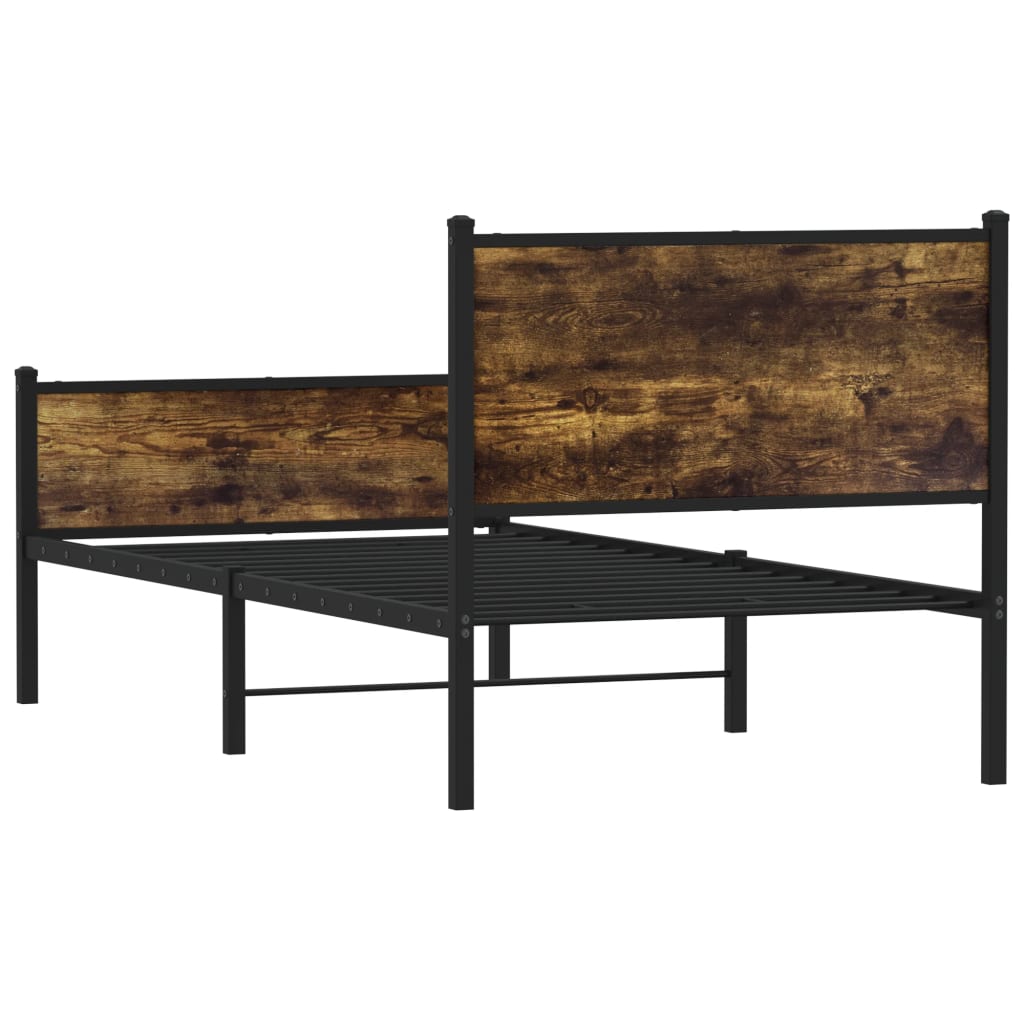 Cadru pat metalic tăblie cap/picioare, stejar fumuriu 90x190 cm GartenMobel Dekor