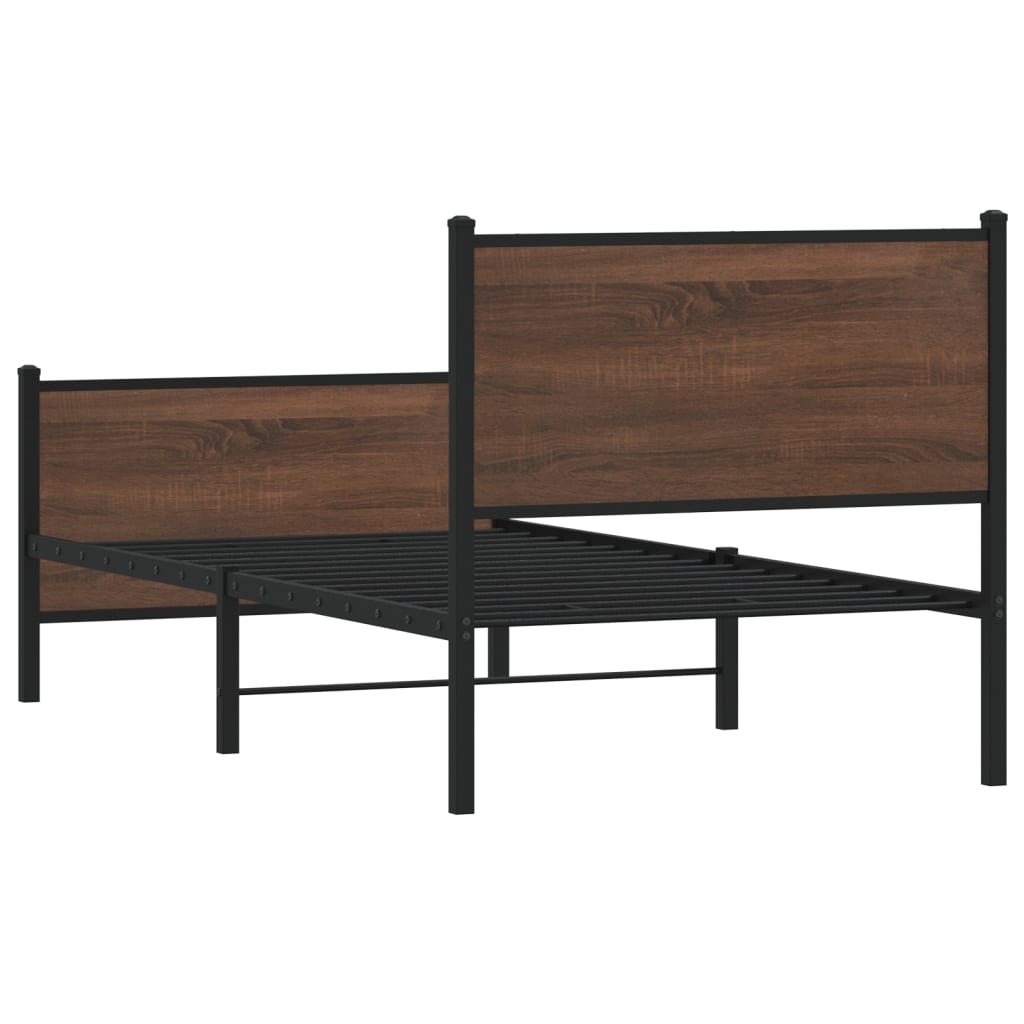 Cadru pat metalic tăblie cap/picioare, stejar maro 90x200 cm GartenMobel Dekor