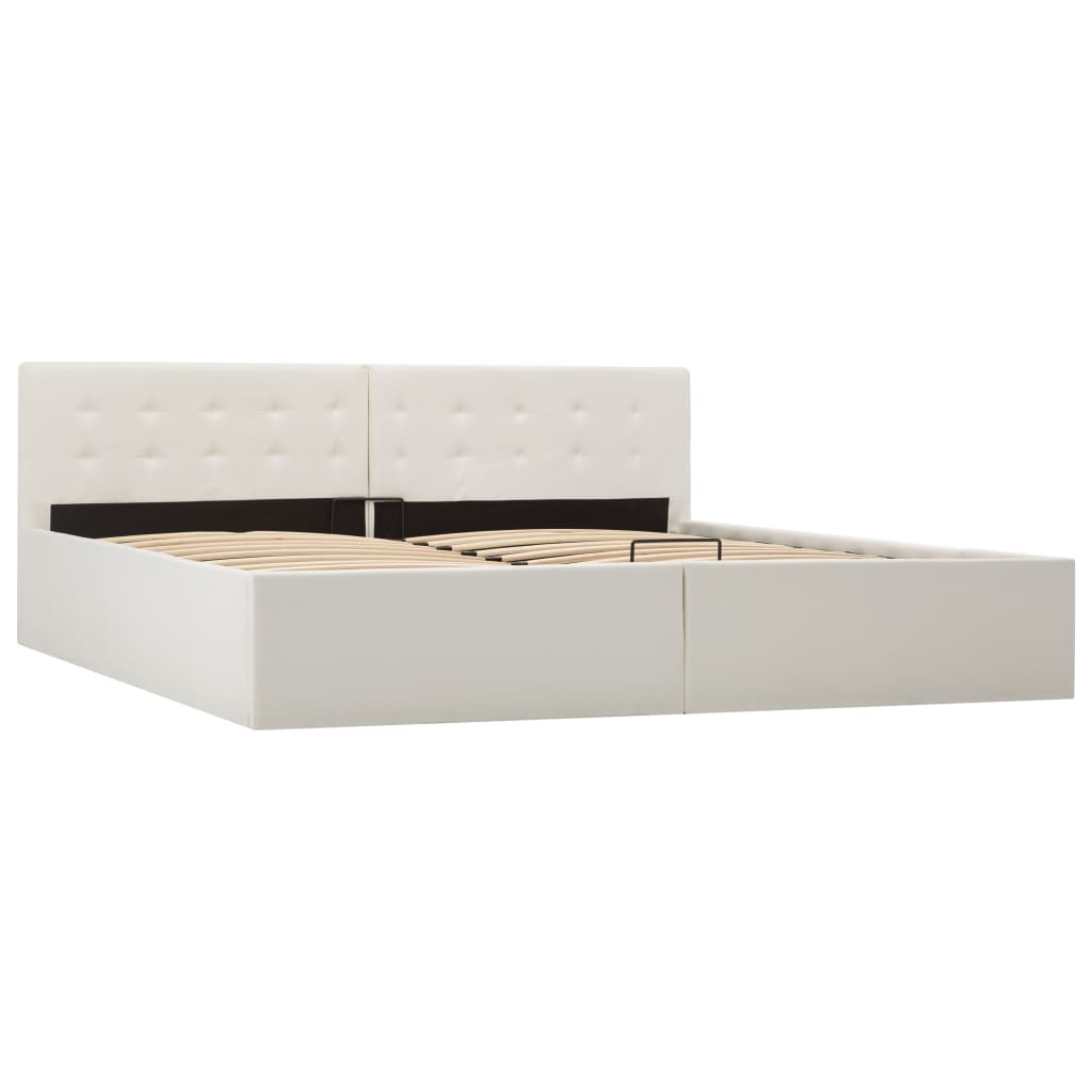 Cadru pat hidraulic, depozitare, alb, 180 x 200 cm, piele eco GartenMobel Dekor