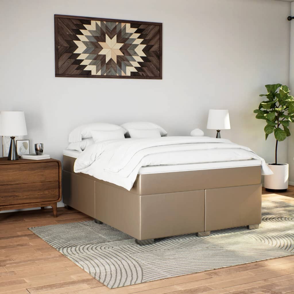 Pat box spring cu saltea, cappuccino, 140x200cm piele ecologică GartenMobel Dekor