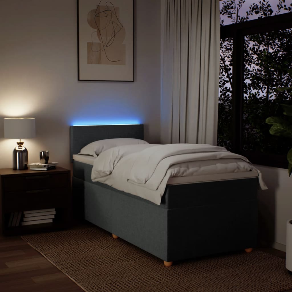 Pat box spring cu saltea, gri închis, 90x190 cm, textil GartenMobel Dekor