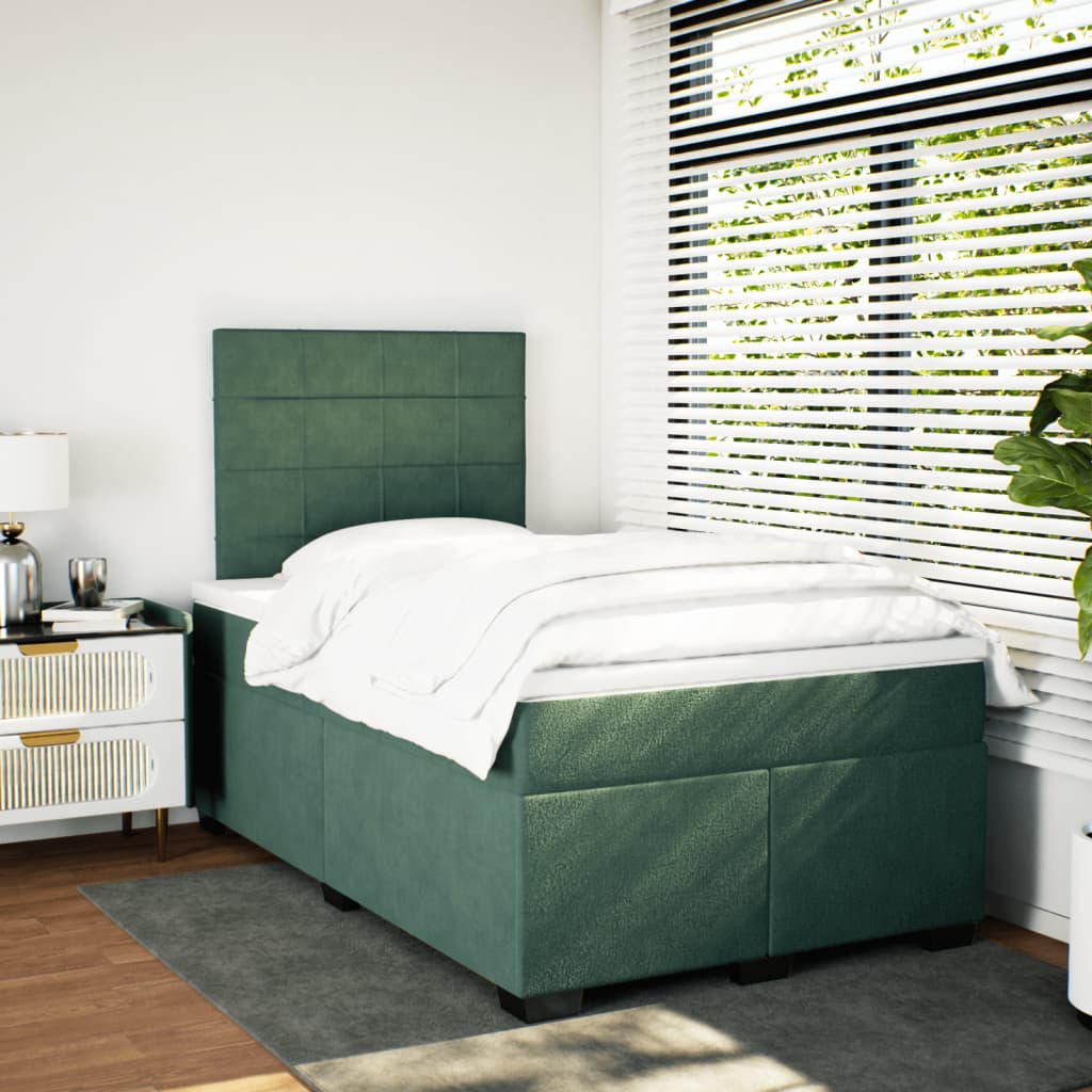 Pat box spring cu saltea, verde închis, 120x190 cm, catifea GartenMobel Dekor