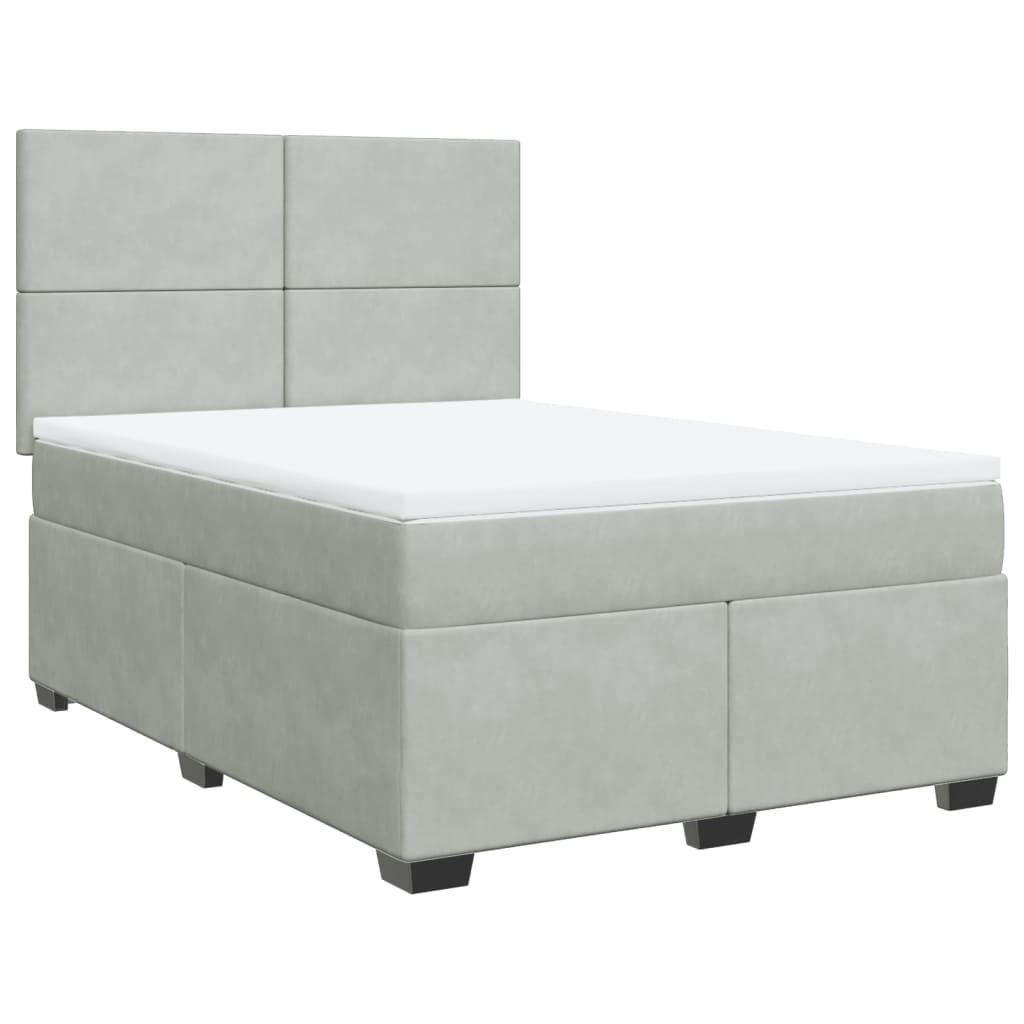 Pat box spring cu saltea, gri deschis, 140x200 cm, catifea GartenMobel Dekor