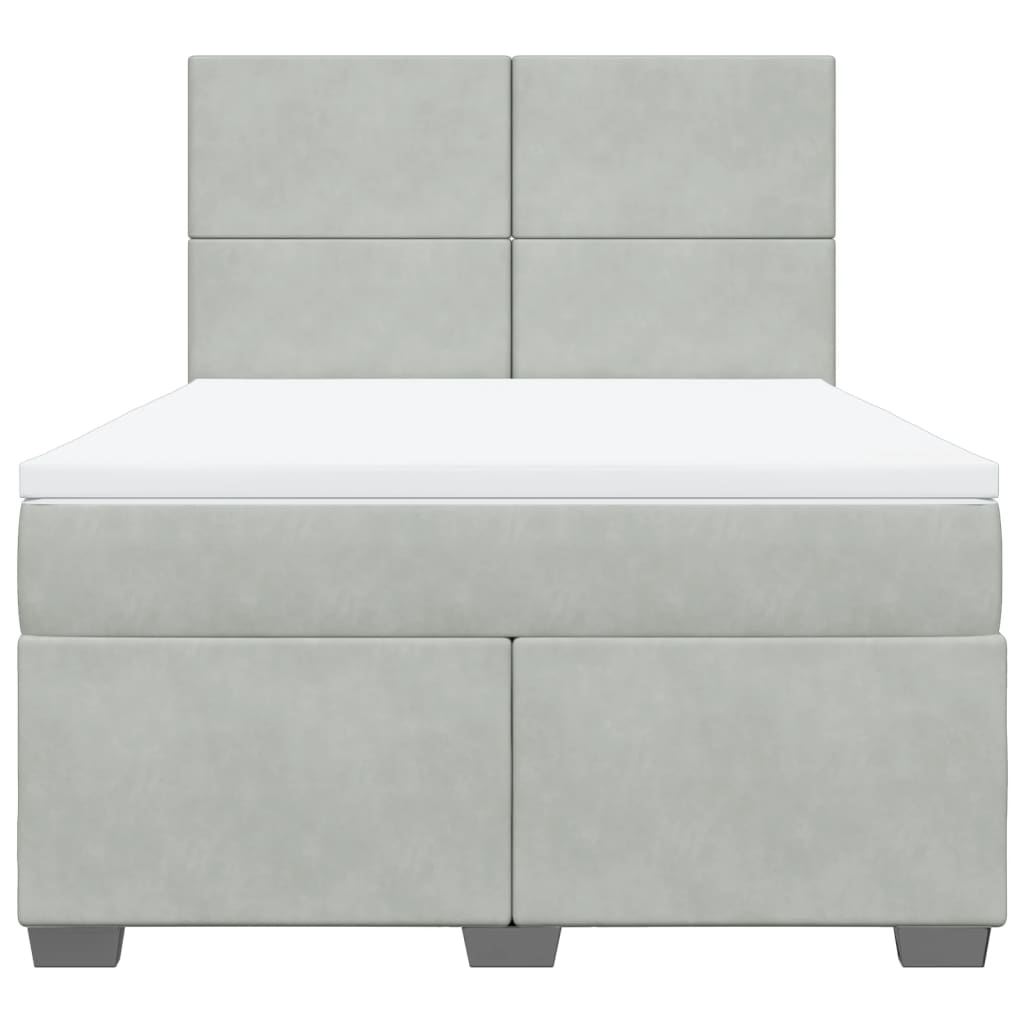 Pat box spring cu saltea, gri deschis, 140x200 cm, catifea GartenMobel Dekor