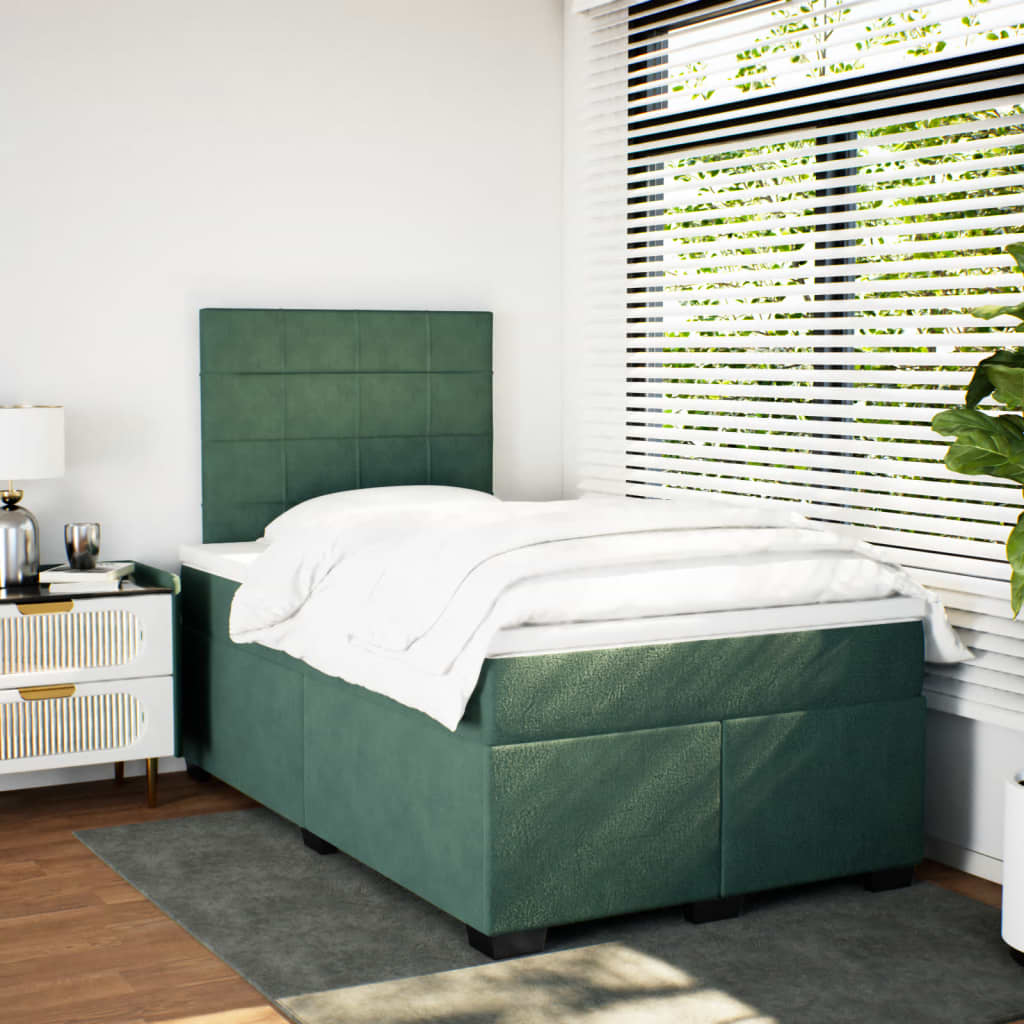 Pat box spring cu saltea, verde închis, 120x190 cm, catifea GartenMobel Dekor