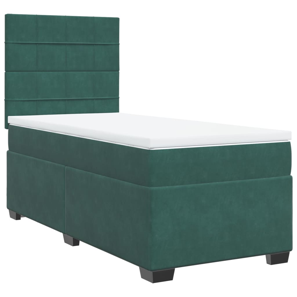 Pat box spring cu saltea, verde închis, 90x190 cm, catifea GartenMobel Dekor