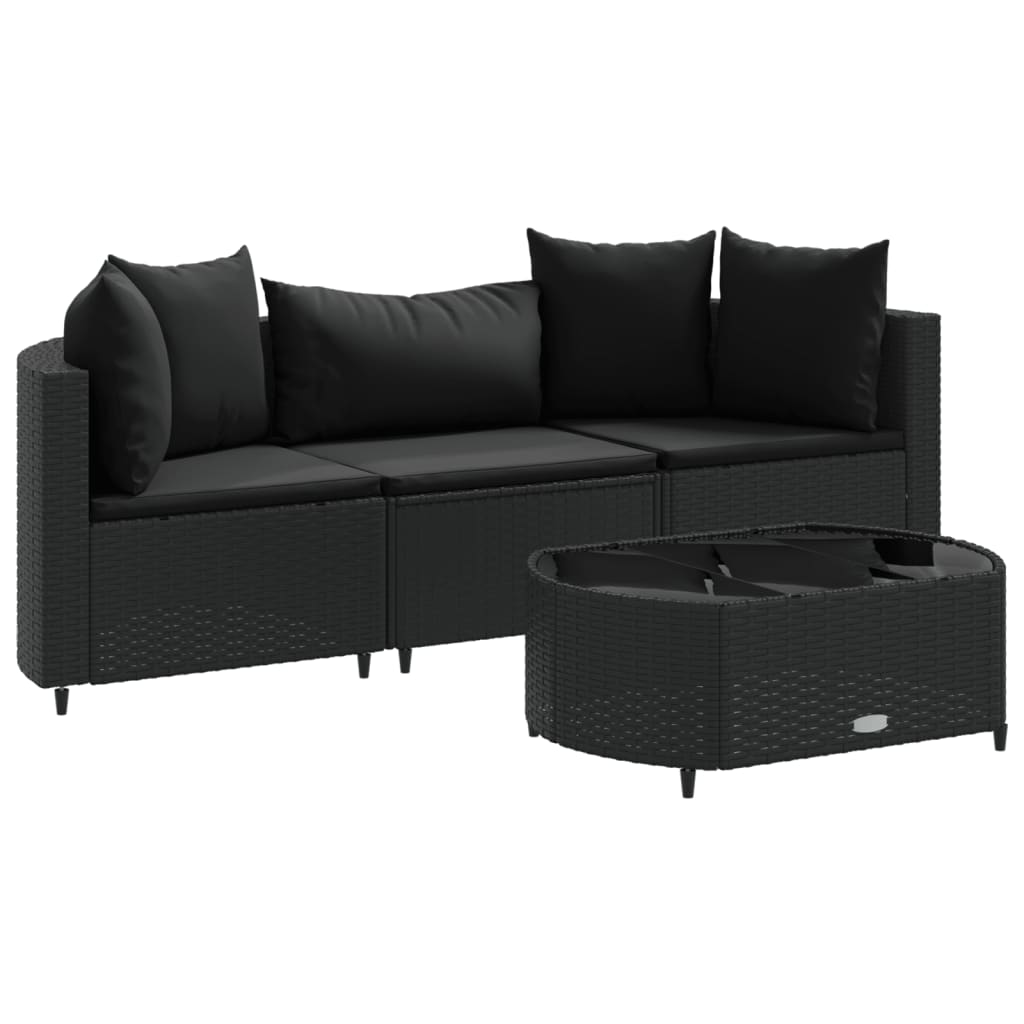 Set mobilier de grădină cu perne, 4 piese, negru, poliratan GartenMobel Dekor