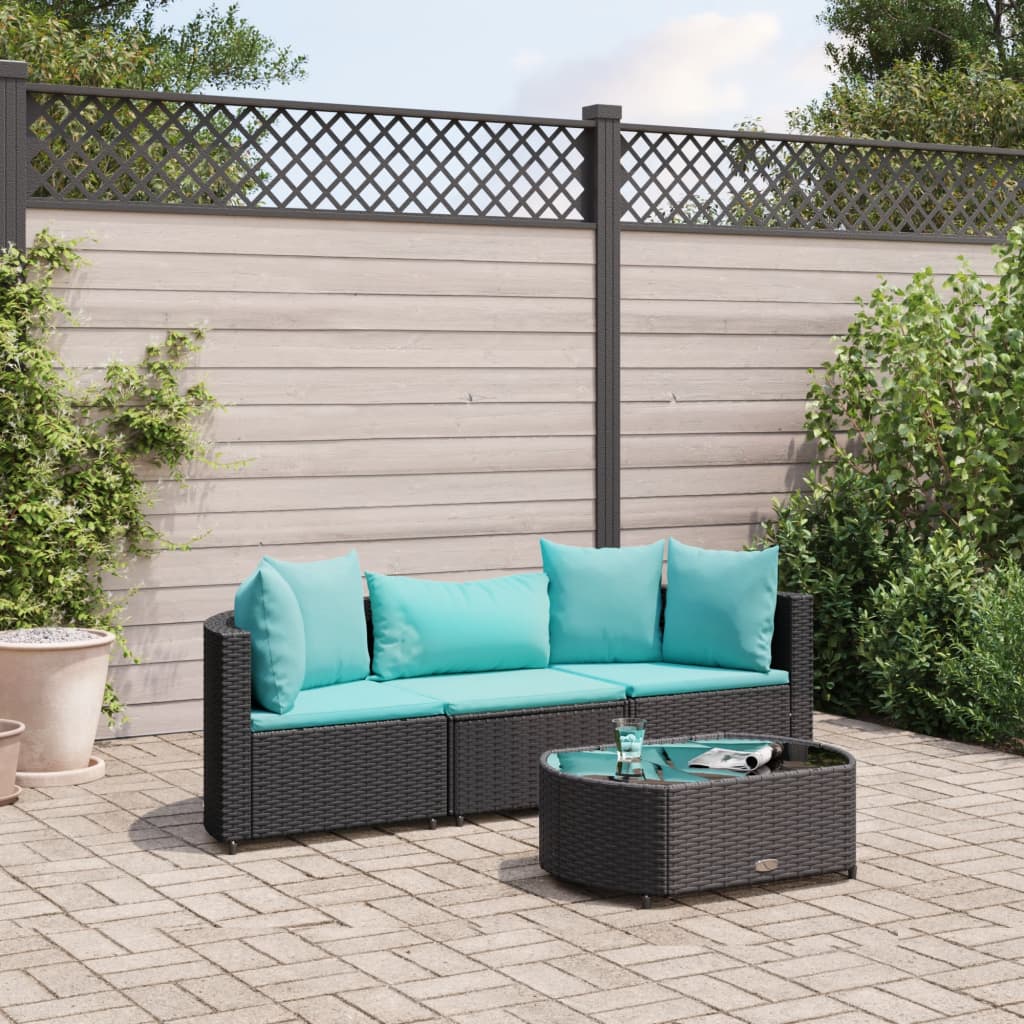 Set mobilier de grădină cu perne, 4 piese, negru, poliratan GartenMobel Dekor