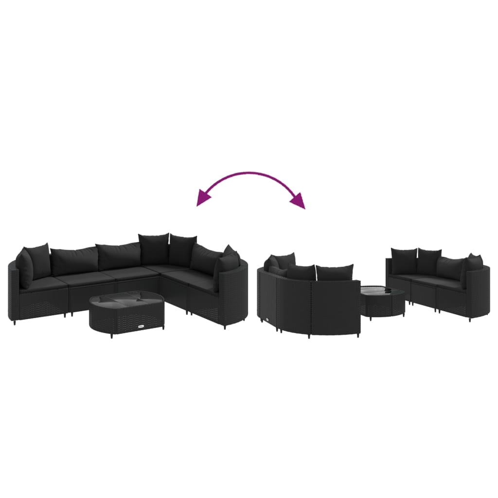 Set canapele de grădină cu perne, 7 piese, negru, poliratan GartenMobel Dekor