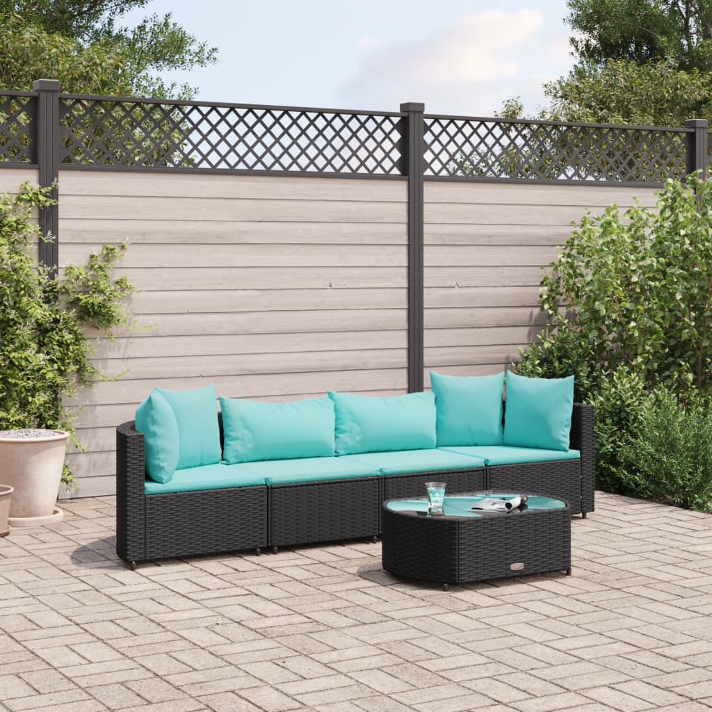Set mobilier de grădină cu perne, 5 piese, negru, poliratan GartenMobel Dekor