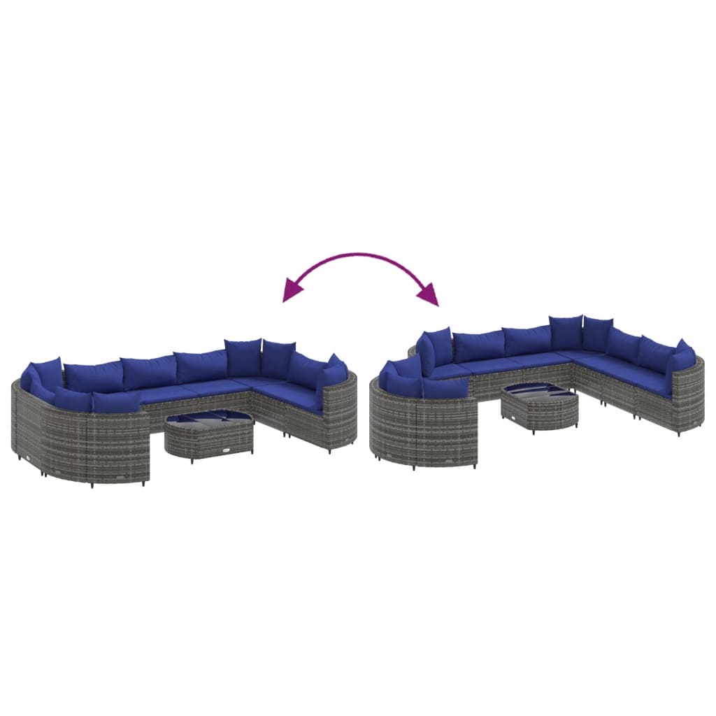 Set mobilier de grădină cu perne, 10 piese, gri, poliratan GartenMobel Dekor