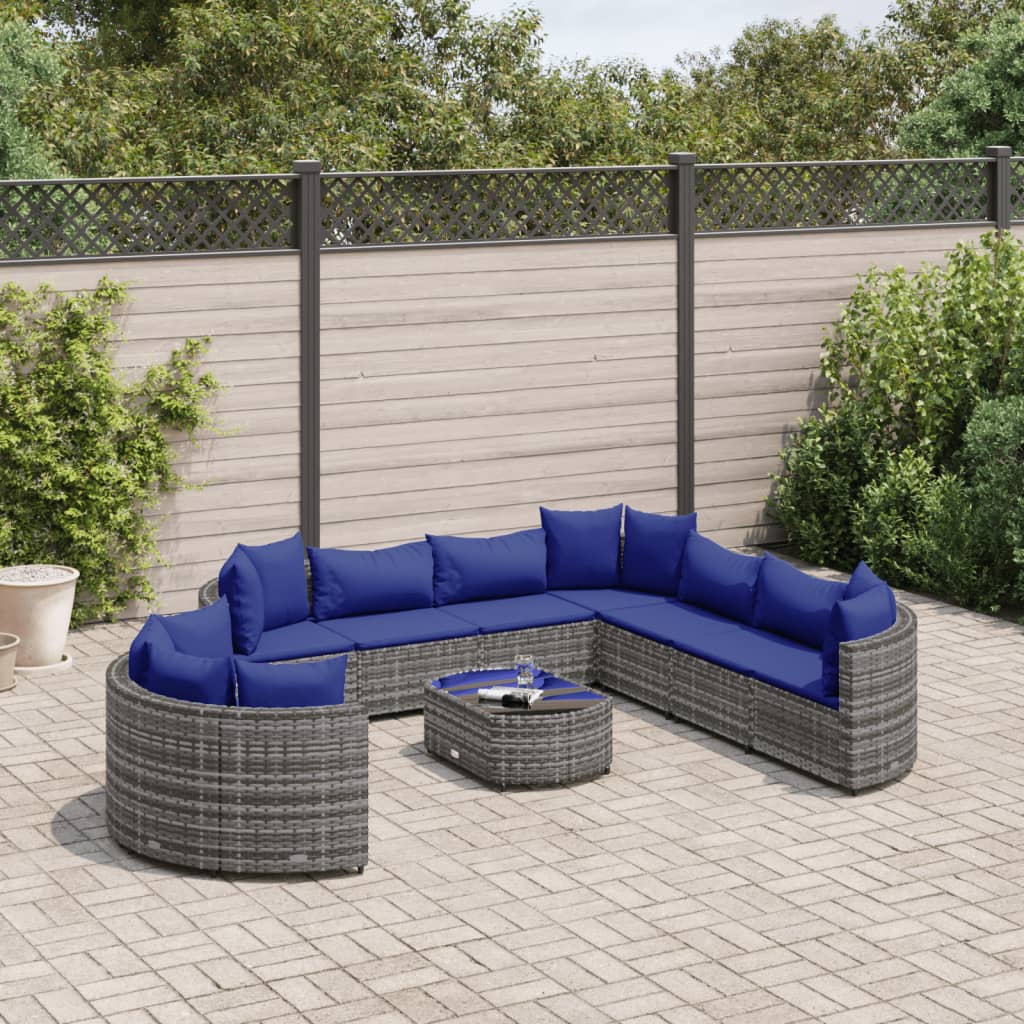 Set mobilier de grădină cu perne, 10 piese, gri, poliratan GartenMobel Dekor