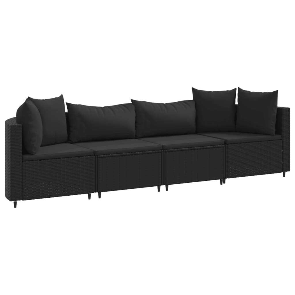 Set mobilier de grădină cu perne, 4 piese, negru, poliratan GartenMobel Dekor