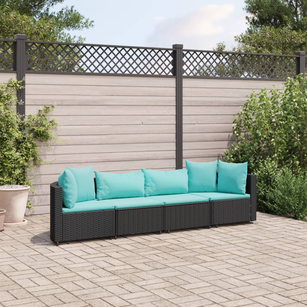 Set mobilier de grădină cu perne, 4 piese, negru, poliratan GartenMobel Dekor
