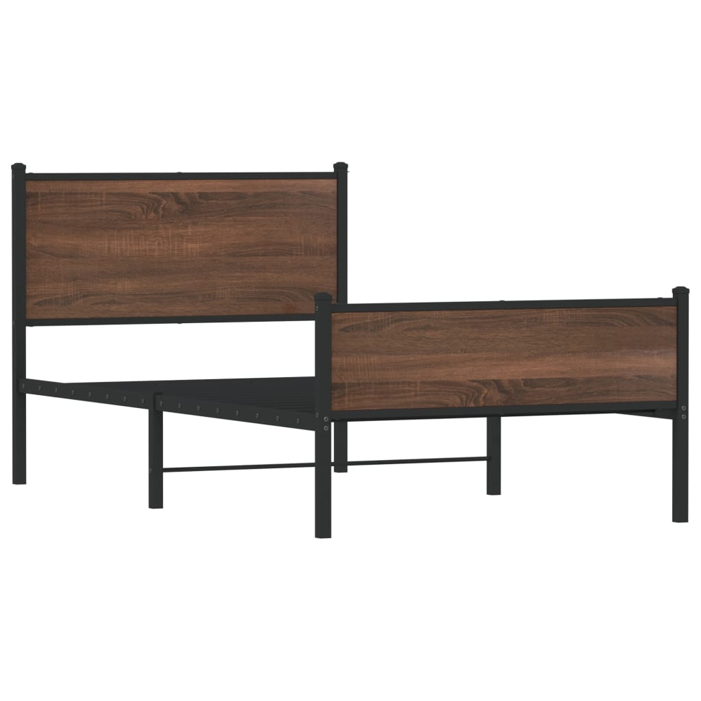 Cadru pat metalic tăblie cap/picioare, stejar maro 107x203cm GartenMobel Dekor