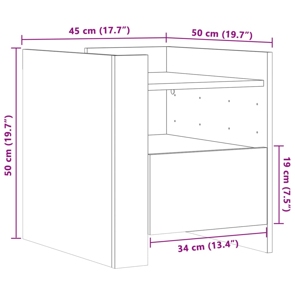 Noptieră, gri beton, 45x50x50 cm, lemn prelucrat GartenMobel Dekor