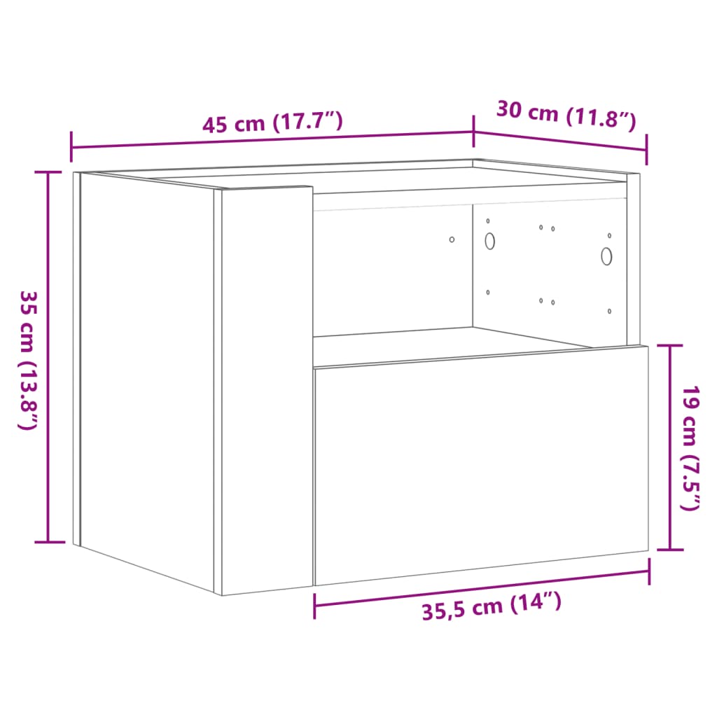 Noptiere de perete, 2 buc., alb, 45x30x35 cm GartenMobel Dekor