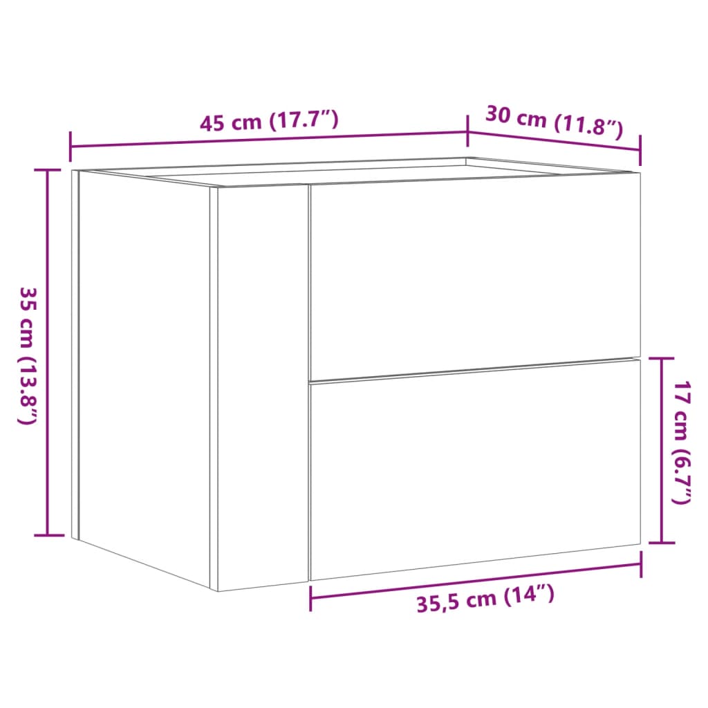 Noptiere de perete, 2 buc., gri sonoma, 45x30x35 cm GartenMobel Dekor