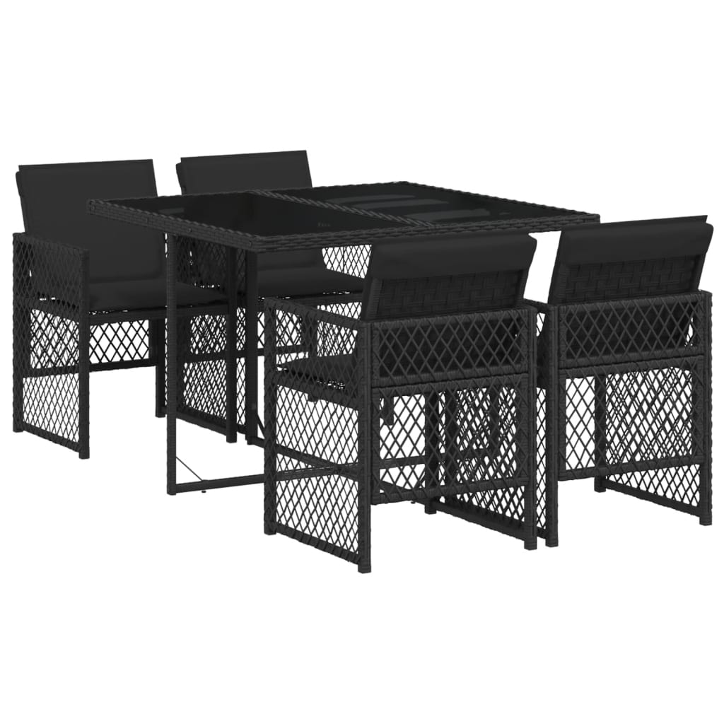 Set mobilier de grădină cu perne, 5 piese, negru, poliratan GartenMobel Dekor