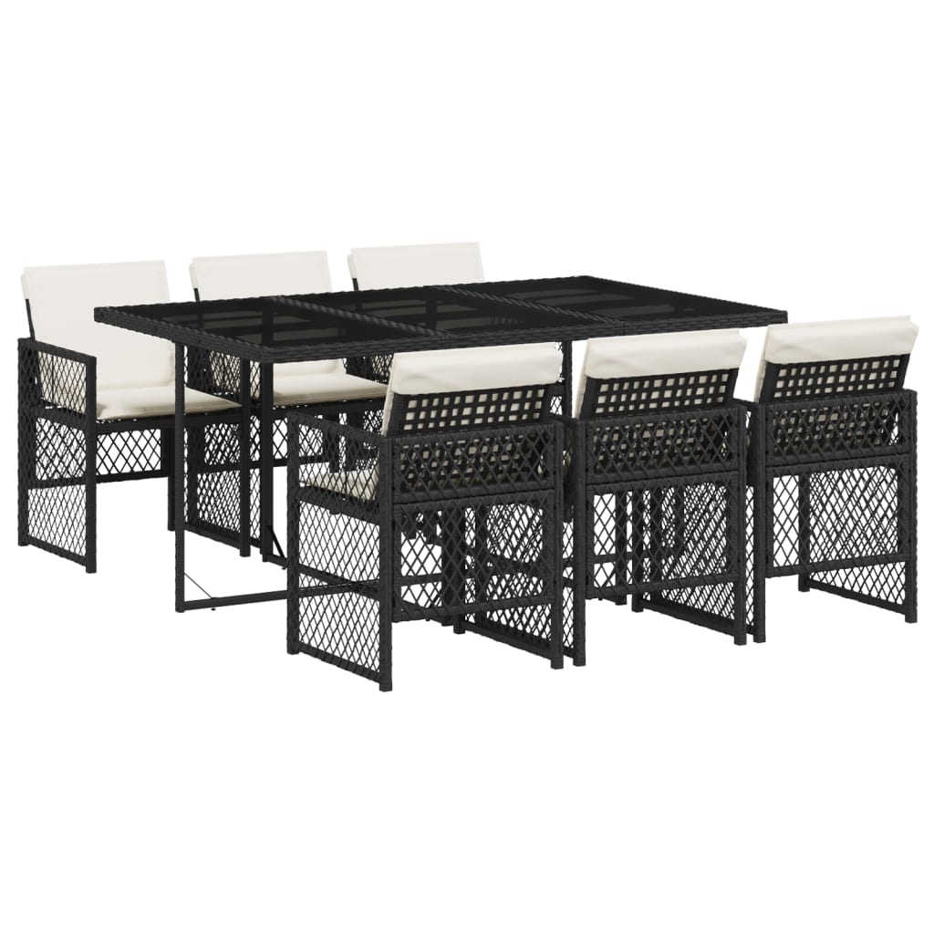 Set mobilier de grădină cu perne, 7 piese, negru, poliratan GartenMobel Dekor