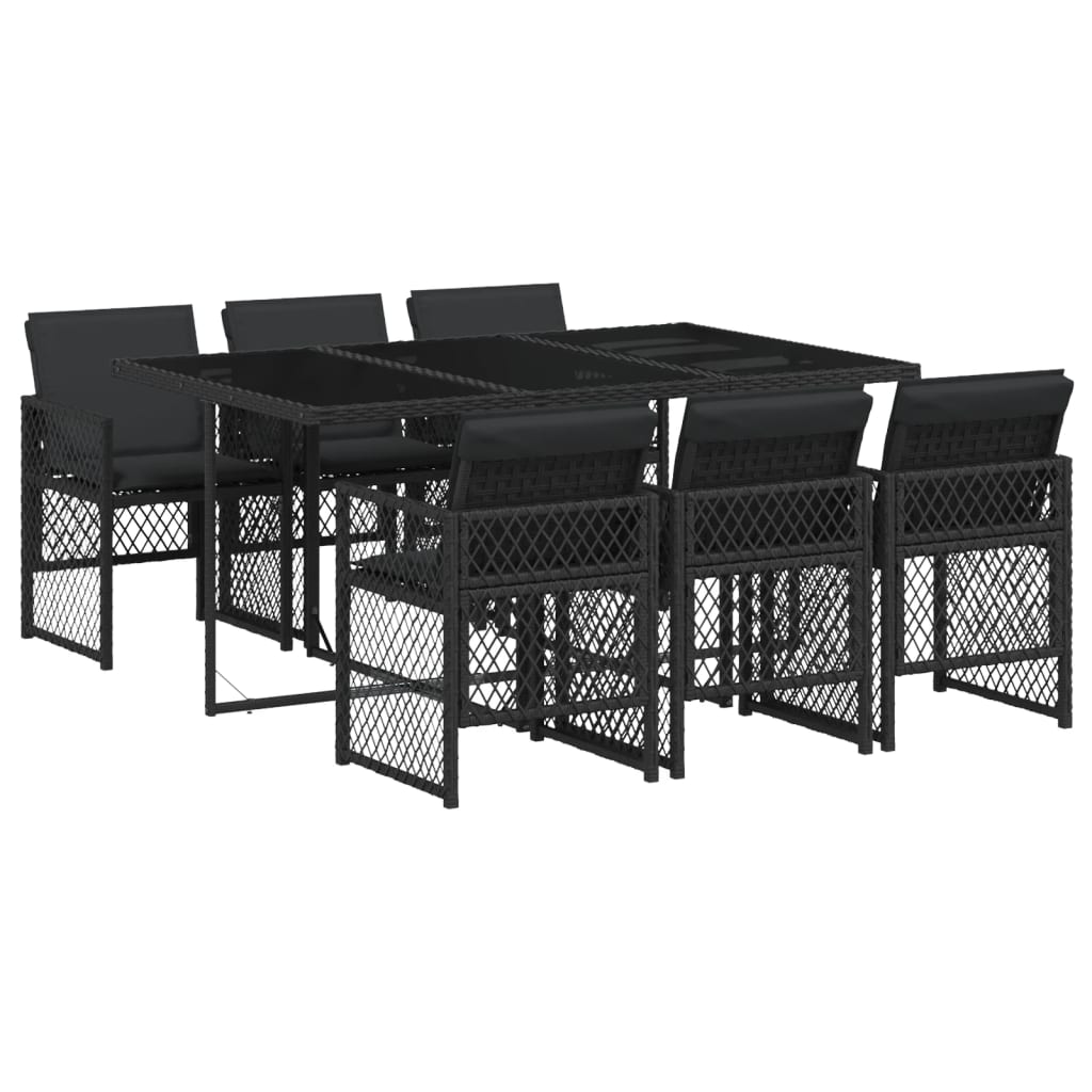 Set mobilier de grădină cu perne, 7 piese, negru, poliratan GartenMobel Dekor