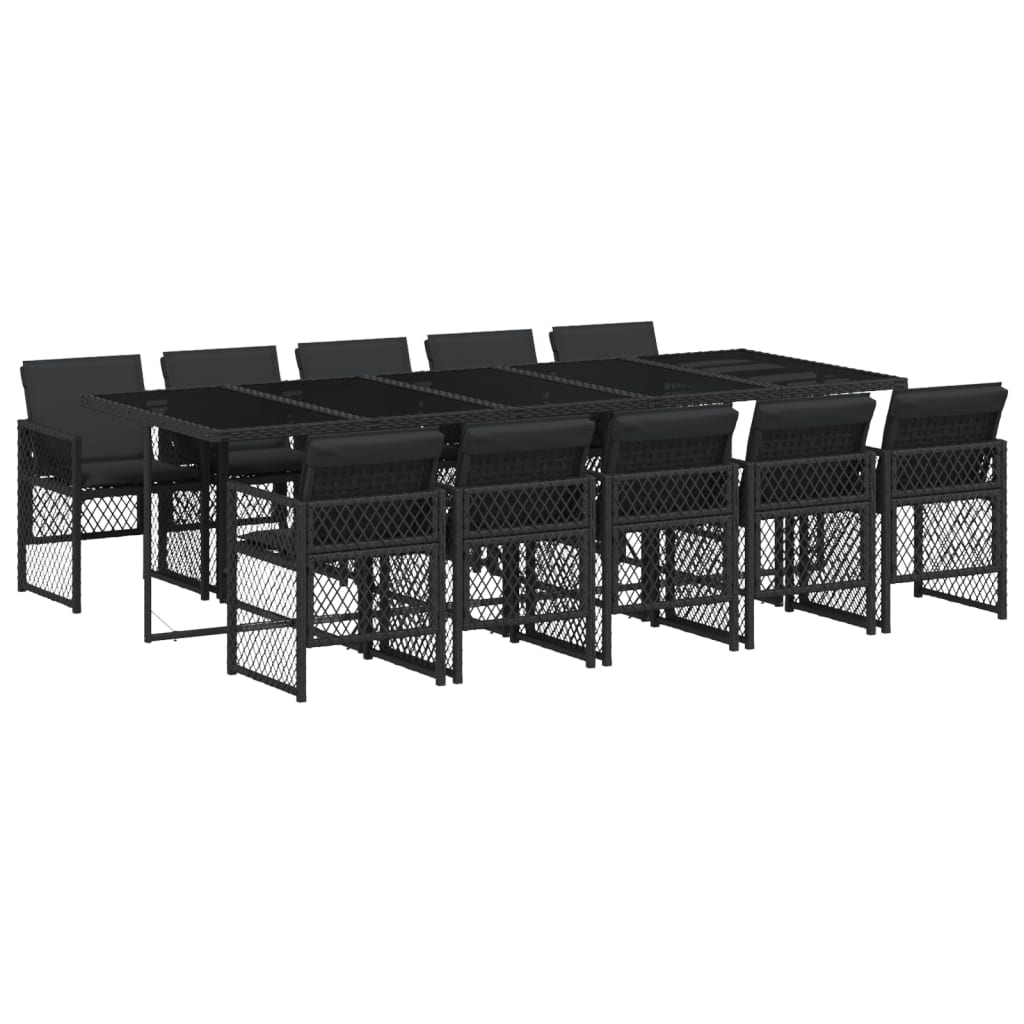 Set mobilier de exterior cu perne, 11 piese, negru, poliratan GartenMobel Dekor