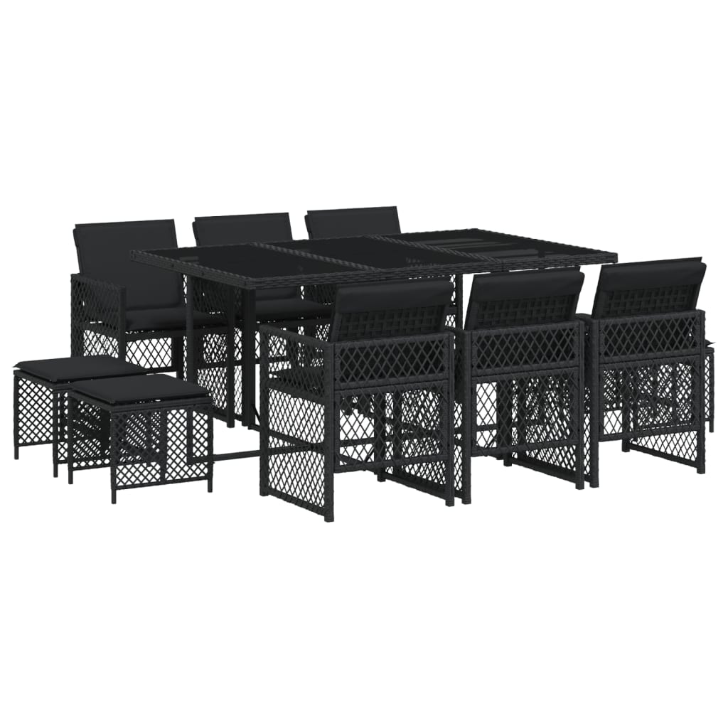 Set mobilier de exterior cu perne, 11 piese, negru, poliratan GartenMobel Dekor