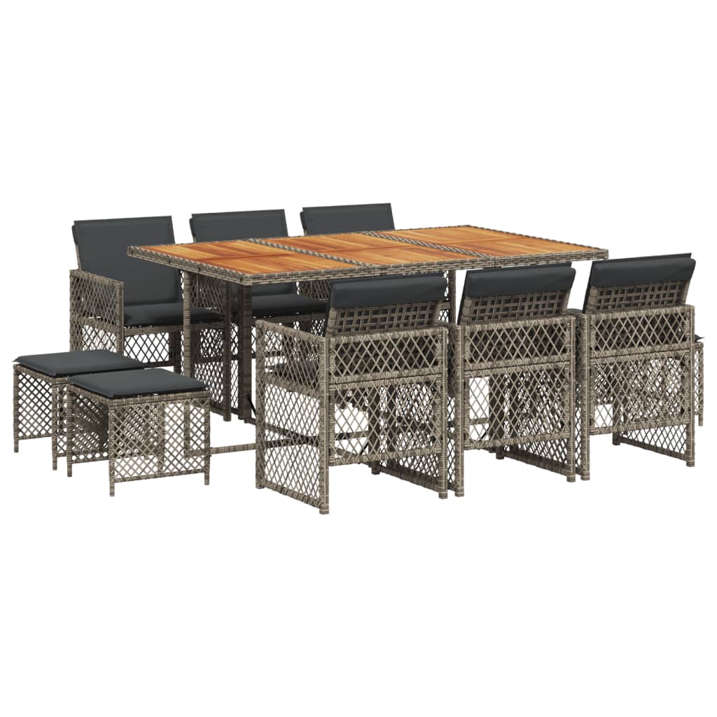 Set mobilier de grădină cu perne, 11 piese, gri, poliratan GartenMobel Dekor