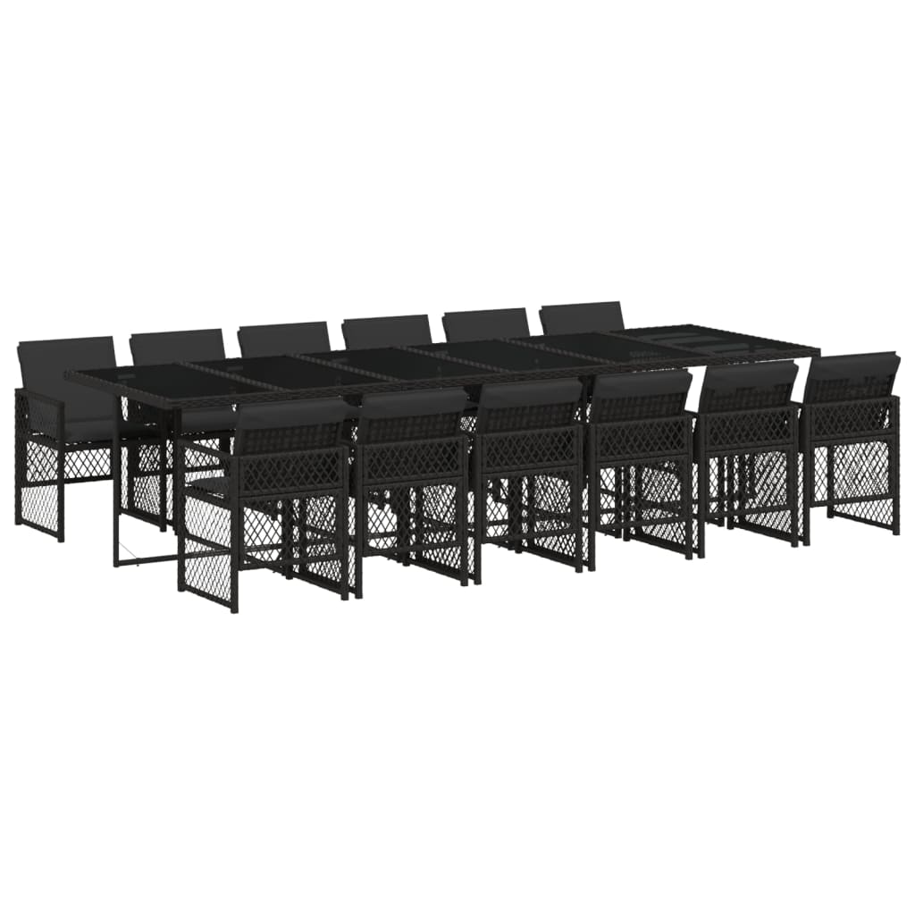 Set mobilier de grădină cu perne, 13 piese, negru, poliratan GartenMobel Dekor