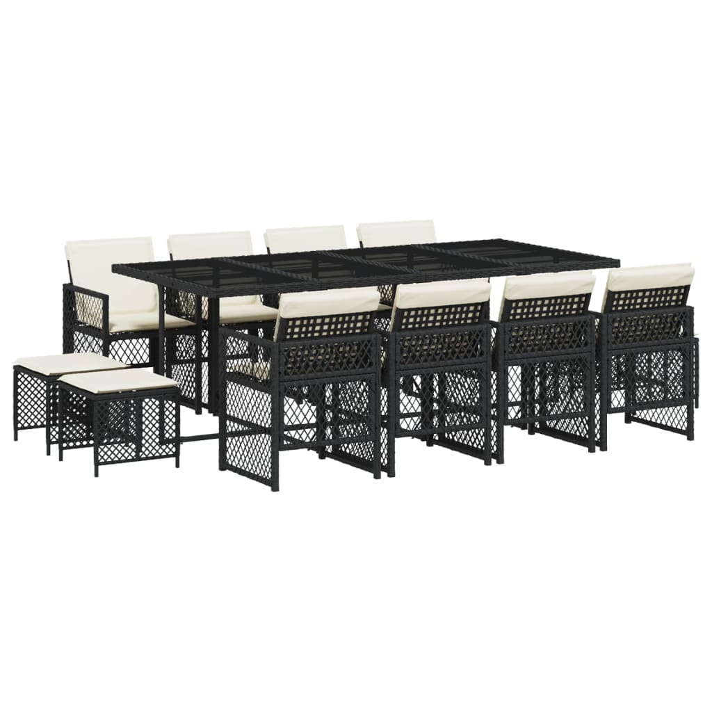 Set mobilier de grădină cu perne, 13 piese, negru, poliratan GartenMobel Dekor