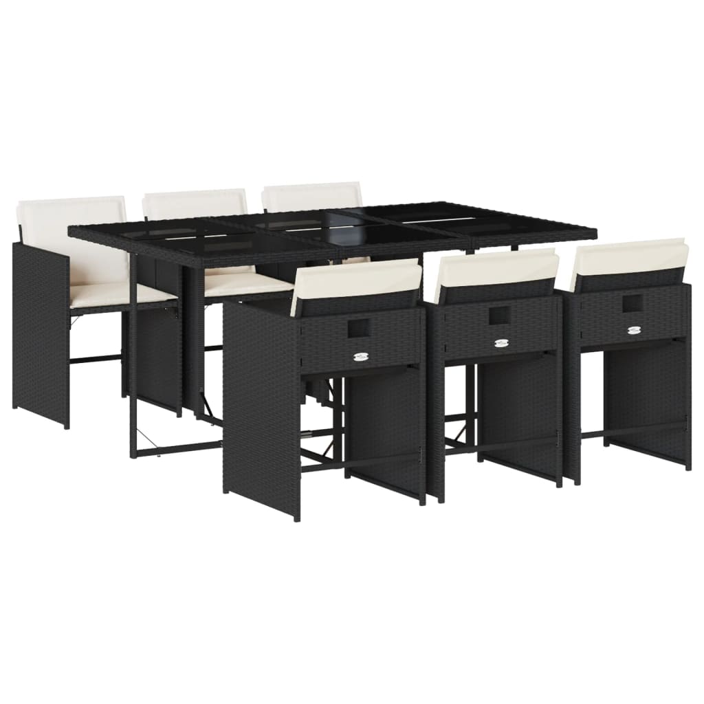 Set mobilier de grădină cu perne, 7 piese, negru, poliratan GartenMobel Dekor