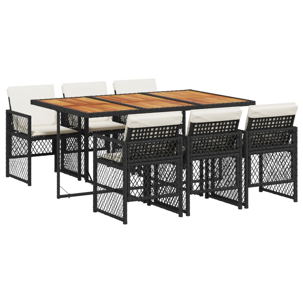Set mobilier de grădină cu perne, 7 piese, negru, poliratan GartenMobel Dekor