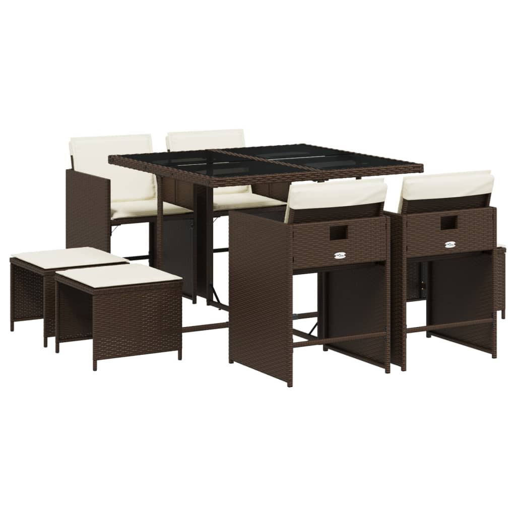 Set mobilier de grădină cu perne, 9 piese, maro, poliratan GartenMobel Dekor