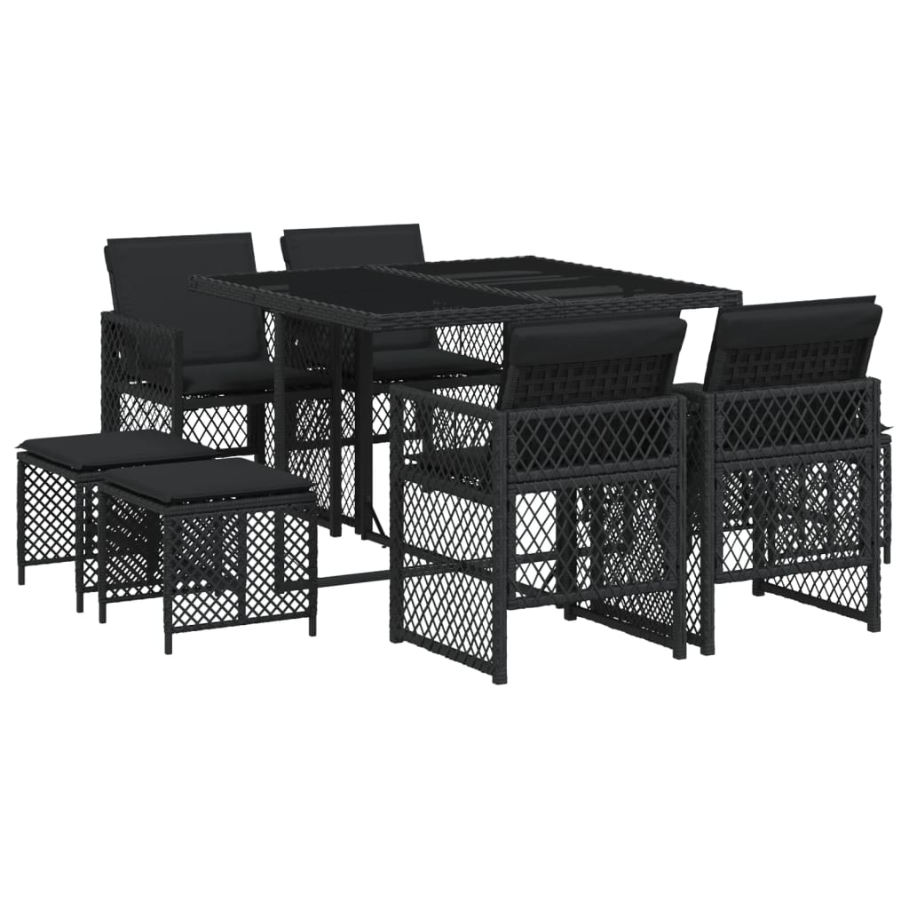 Set mobilier de grădină cu perne, 9 piese, negru, poliratan GartenMobel Dekor