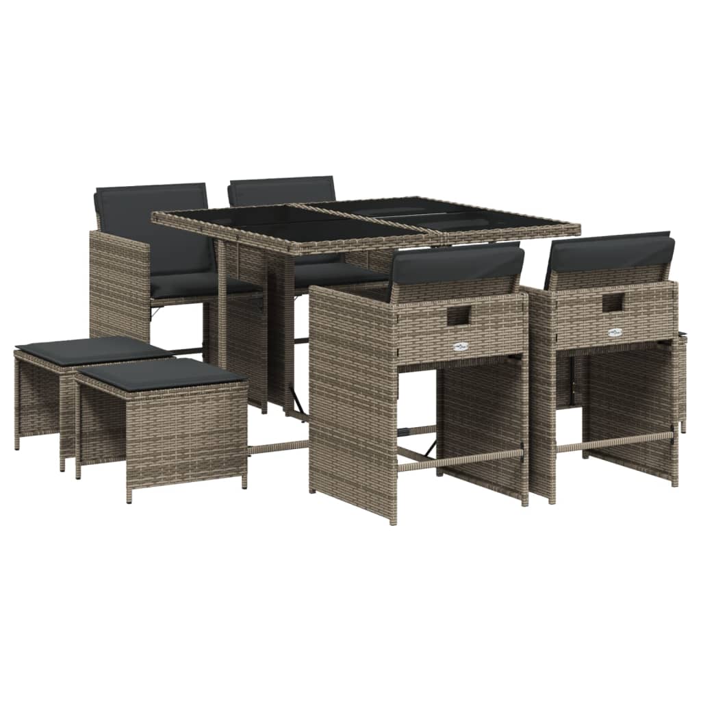 Set mobilier grădină cu perne, 9 piese, gri, poliratan GartenMobel Dekor