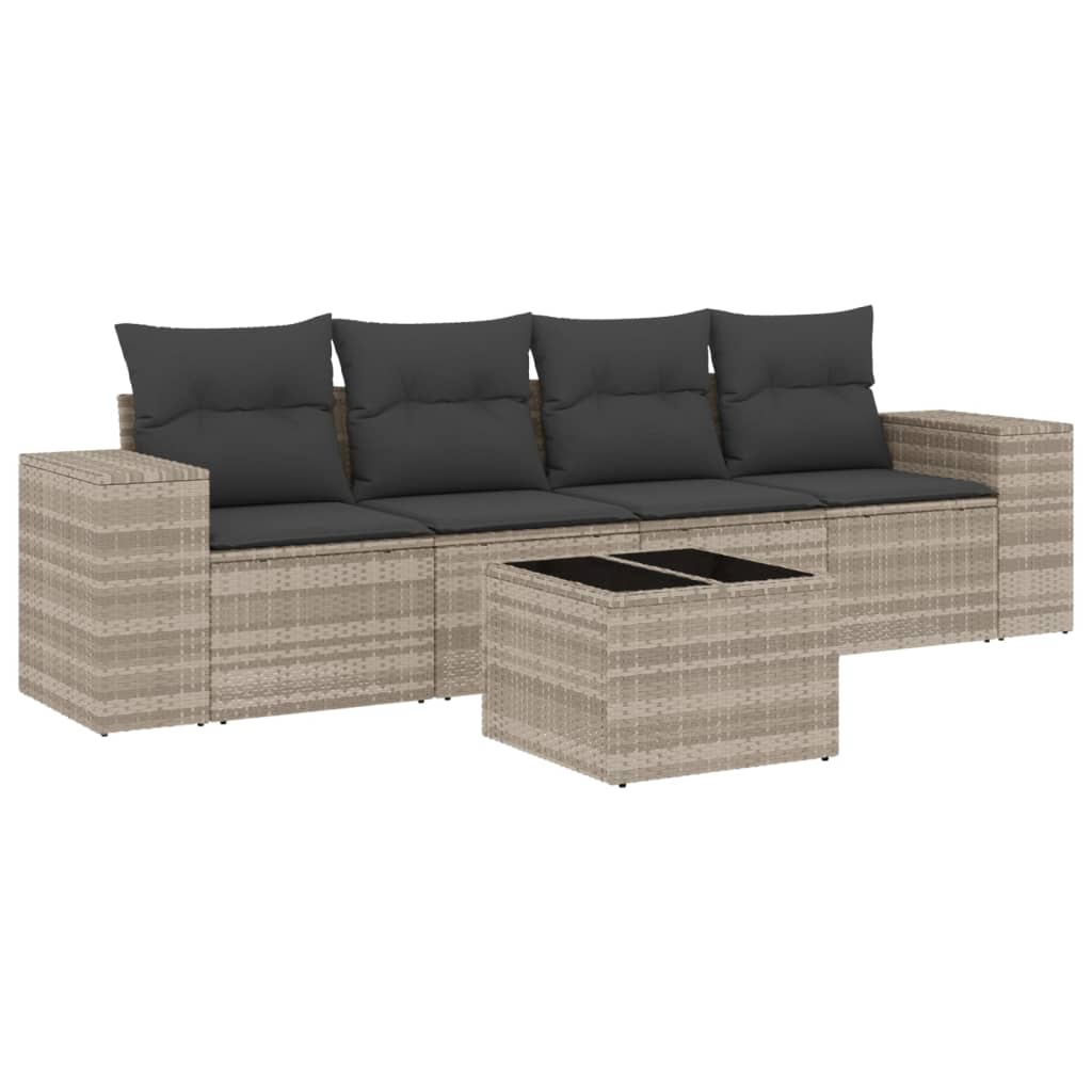 Set canapele de grădină cu perne, 5 piese gri deschis poliratan GartenMobel Dekor
