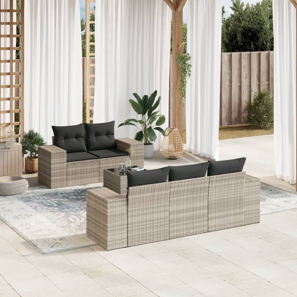 Set canapele de grădină cu perne, 6 piese gri deschis poliratan GartenMobel Dekor