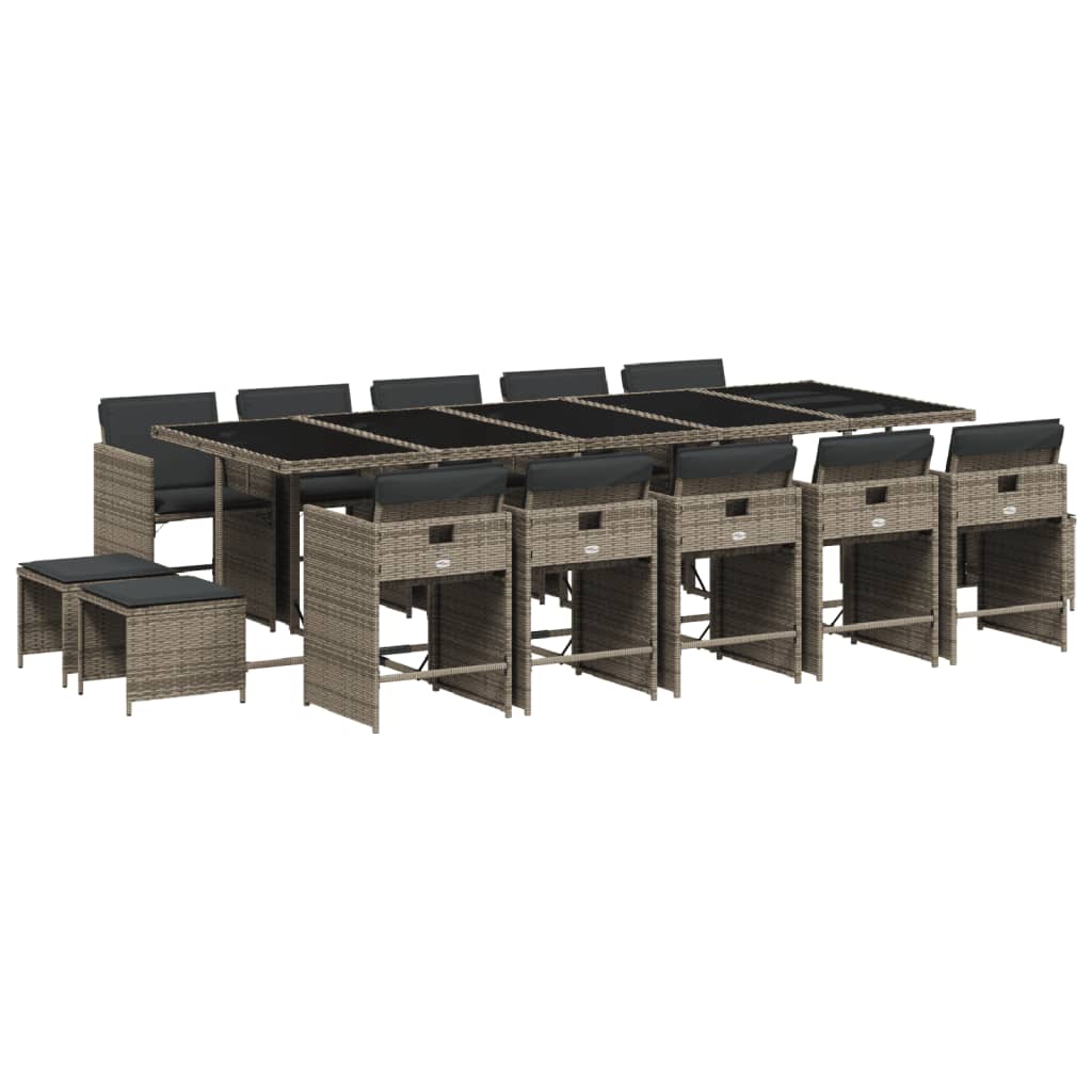 Set mobilier de grădină cu perne, 15 piese, gri, poliratan GartenMobel Dekor