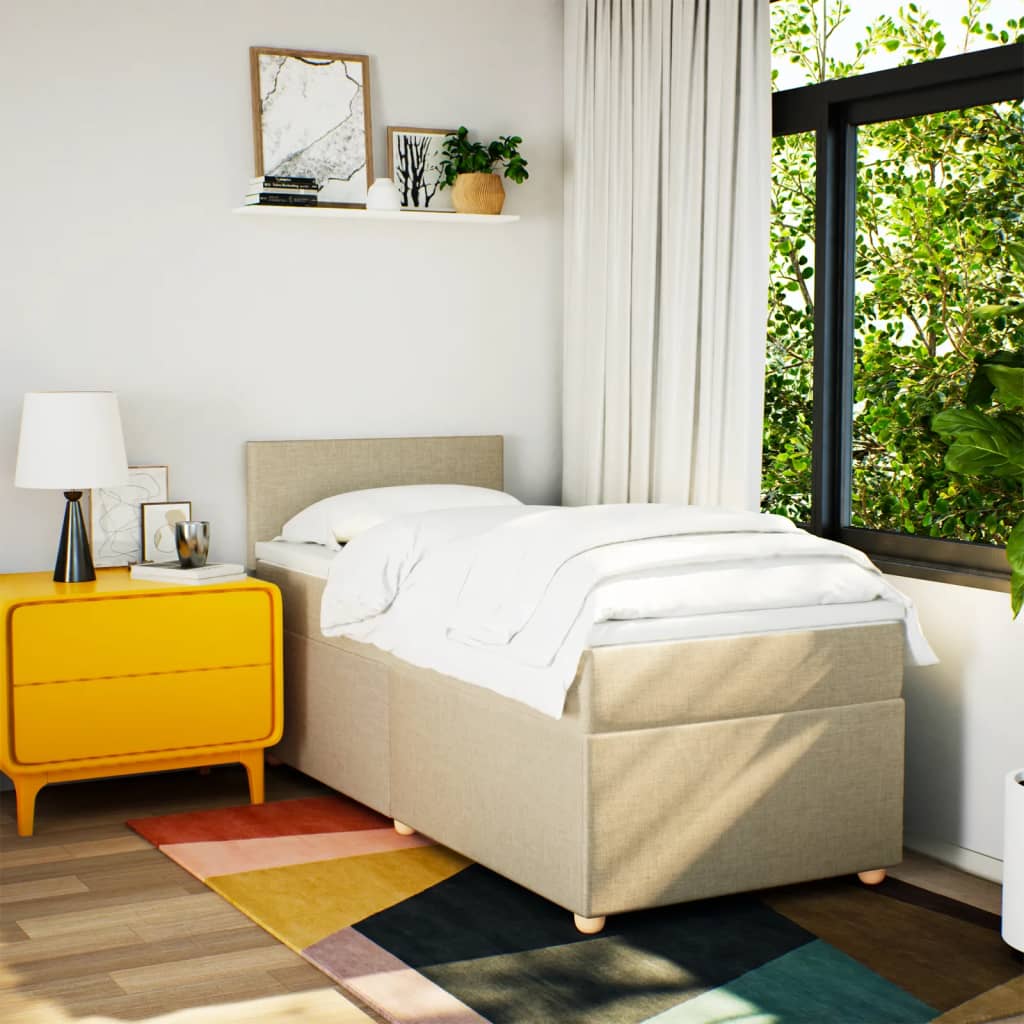 Pat box spring cu saltea, crem, 90x190 cm, textil GartenMobel Dekor