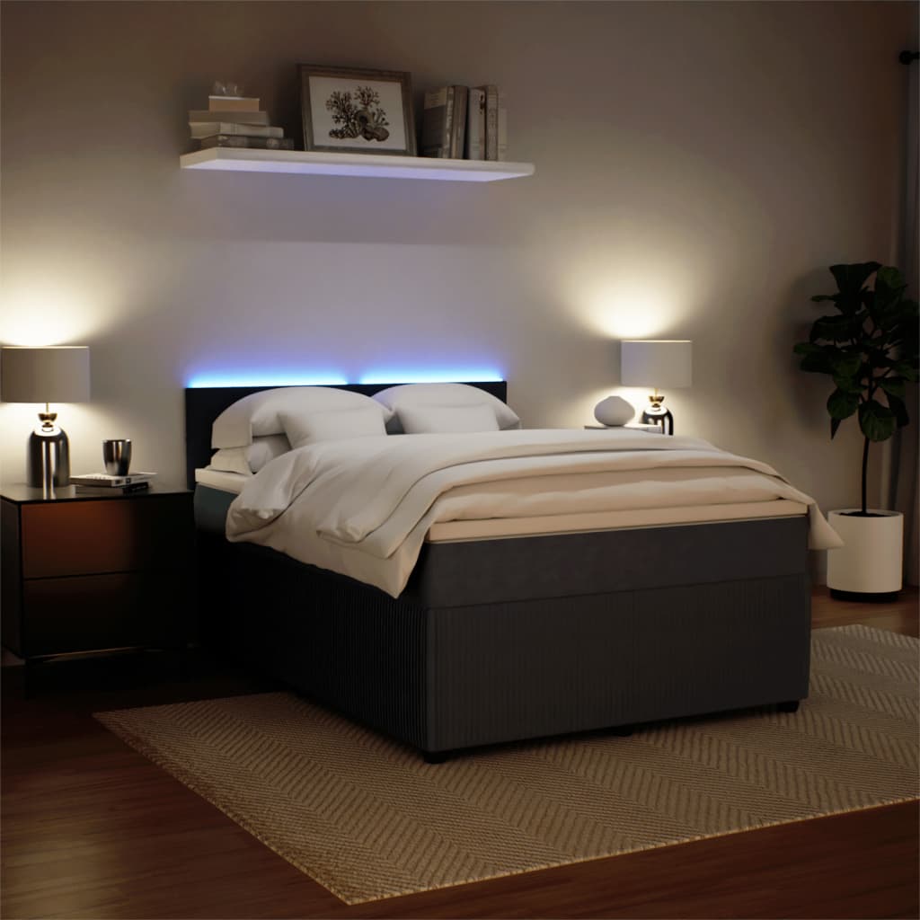 Pat box spring cu saltea, gri închis, 140x200 cm, catifea GartenMobel Dekor