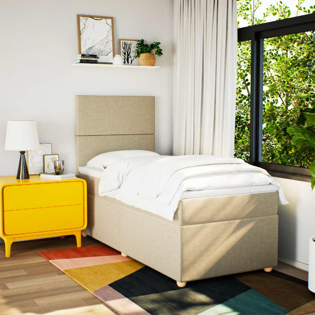 Pat box spring cu saltea, crem, 90x190 cm, textil GartenMobel Dekor