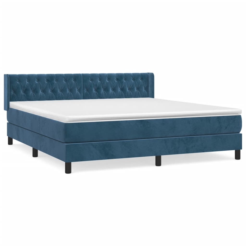 Pat box spring cu saltea, albastru închis, 180x200 cm, catifea GartenMobel Dekor