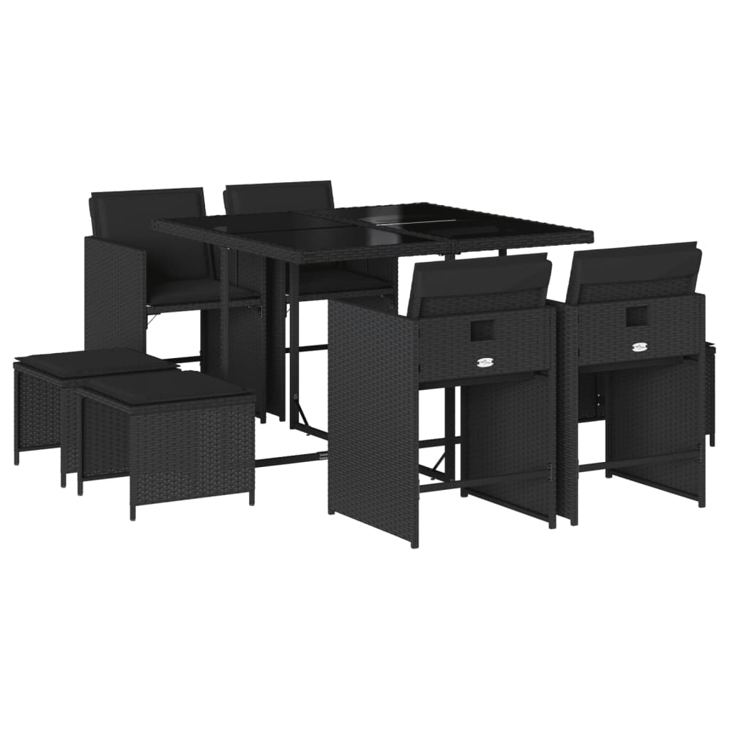 Set mobilier de grădină cu perne, 9 piese, negru, poliratan GartenMobel Dekor