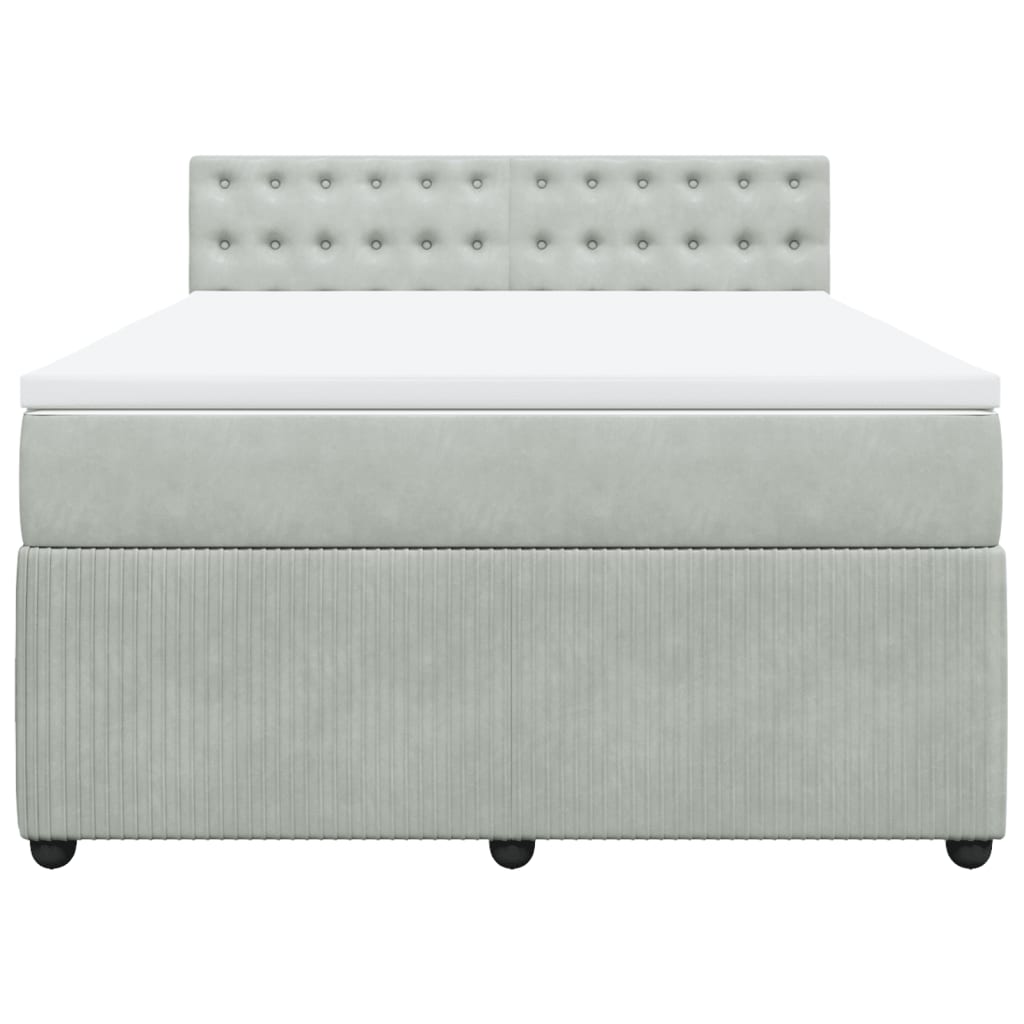 Pat box spring cu saltea, gri deschis, 160x200 cm, catifea GartenMobel Dekor
