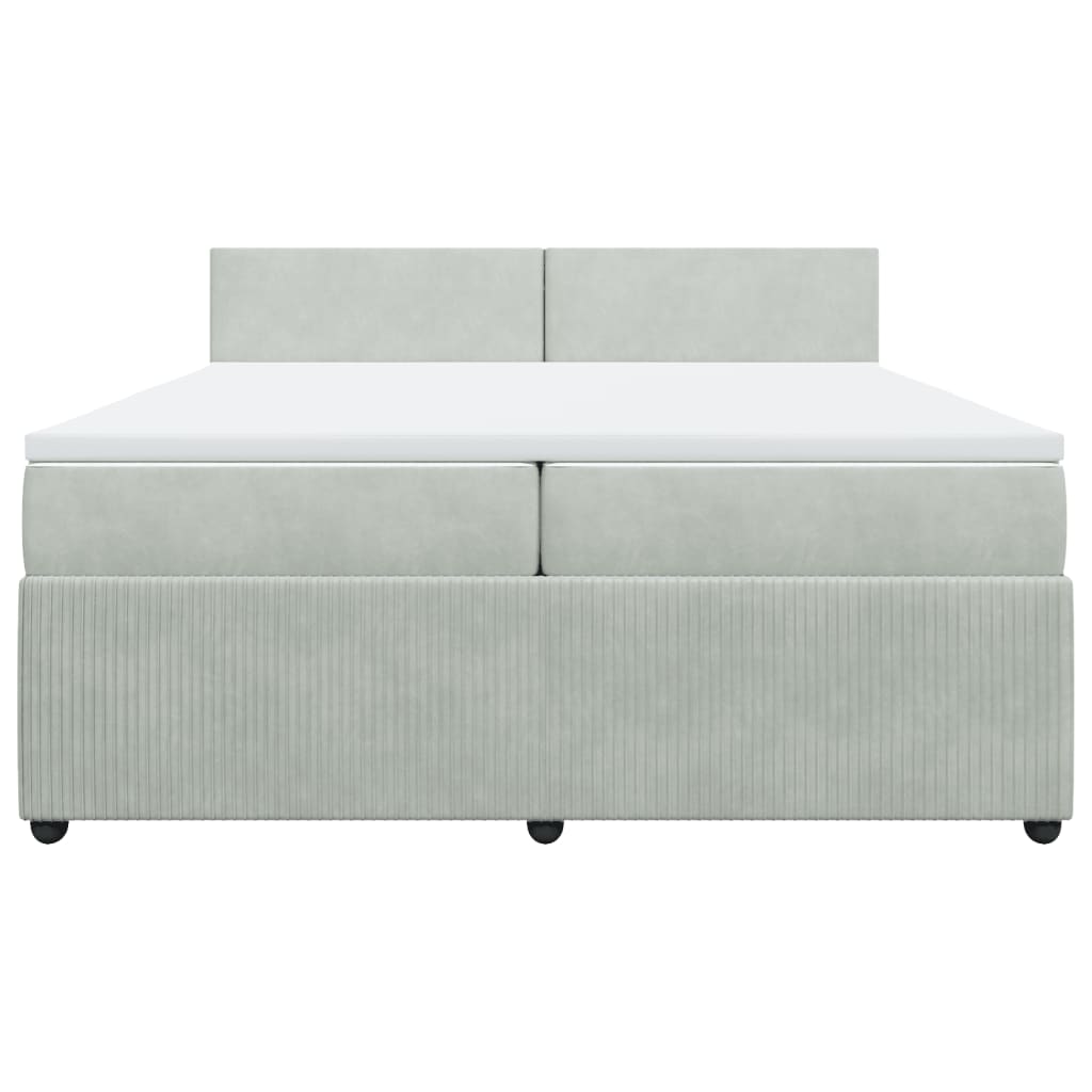 Pat box spring cu saltea, gri deschis, 200x200 cm, catifea GartenMobel Dekor