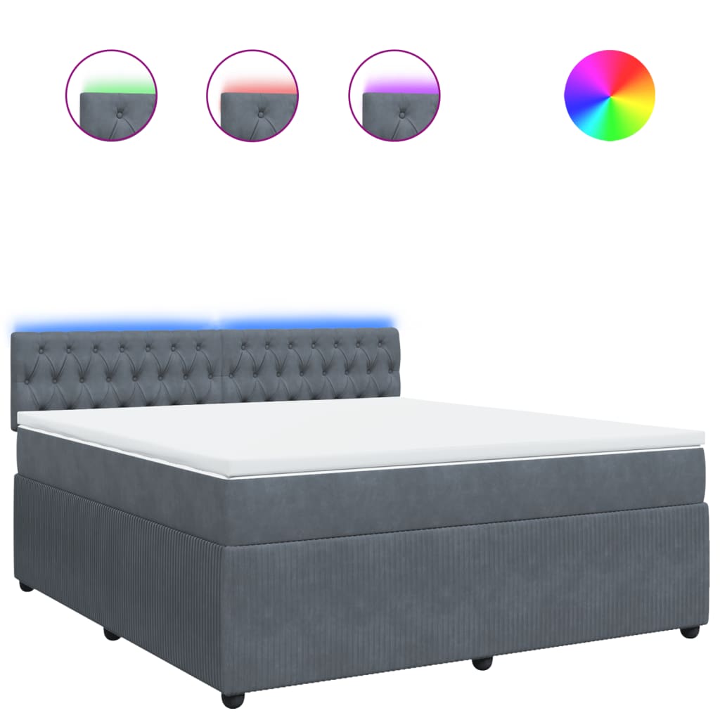 Pat box spring cu saltea, gri închis, 180x200 cm, catifea GartenMobel Dekor