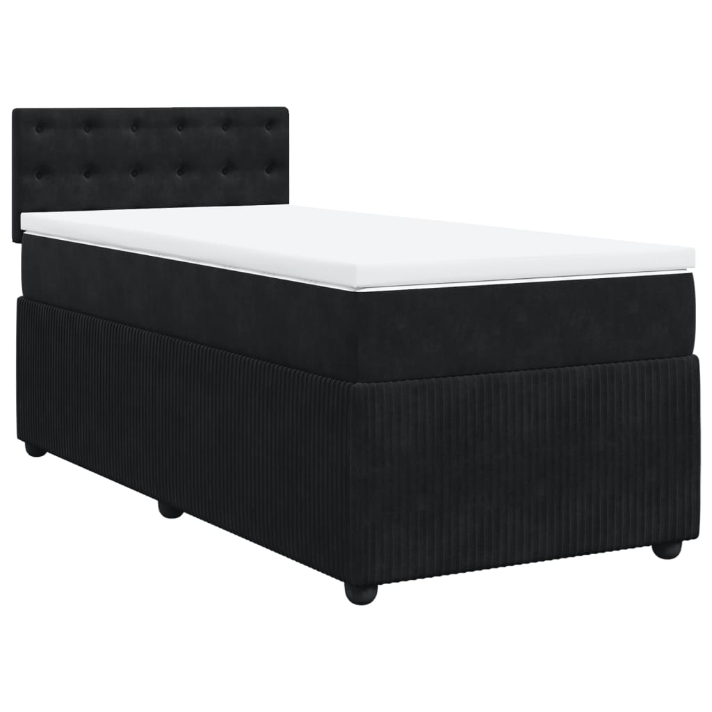 Pat box spring cu saltea, negru, 90x190 cm, catifea GartenMobel Dekor